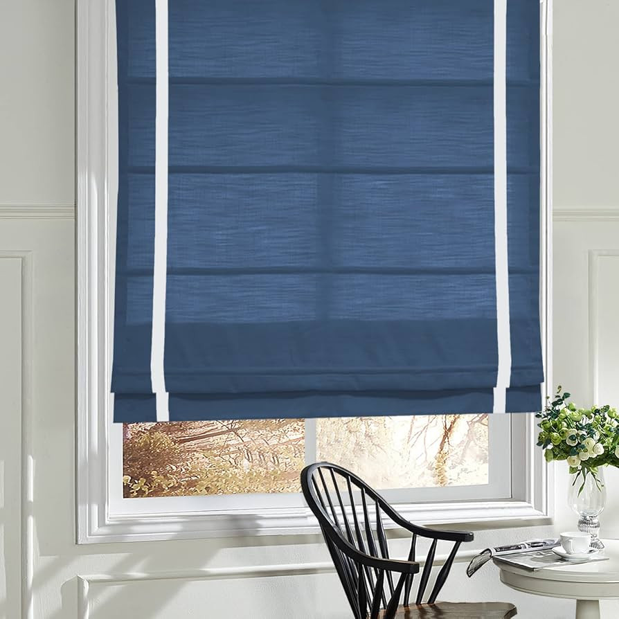 Cordless Roman Shades, Light Filtering Navy Fabric Window Shades | Amazon (US)
