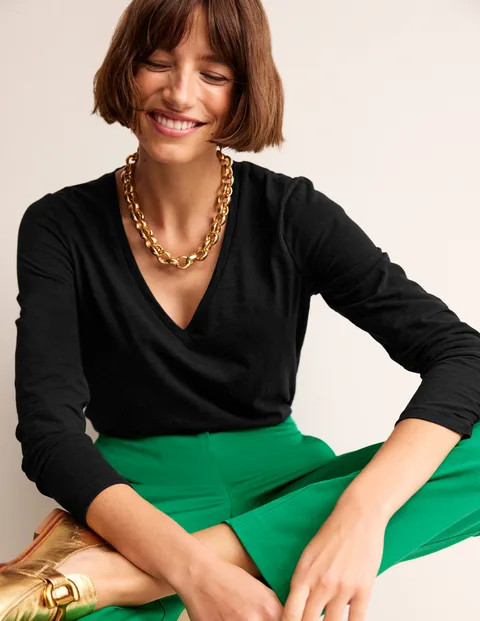 Cotton V-Neck Long Sleeve Top | Boden (US)