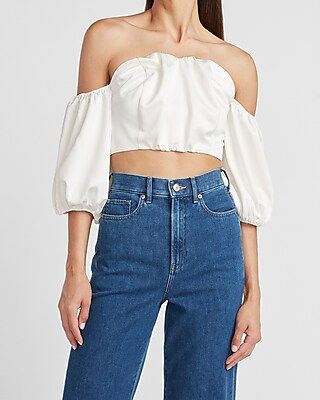 Ladygang Off The Shoulder Crop Sweetheart Top White Women's S | Express