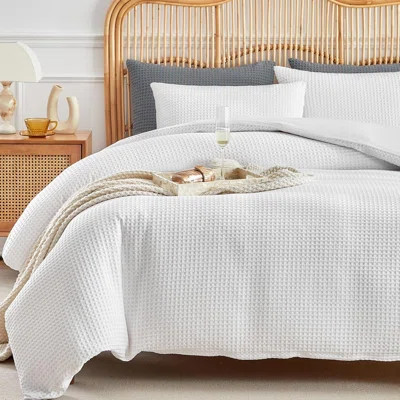 Waffle Weave Duvet Cover Queen Size White Textured Duvet Cover Set Soft And Breathable Comforter Cover 3 Pieces Microfiber Bedding Set For All Season( | Wayfair North America