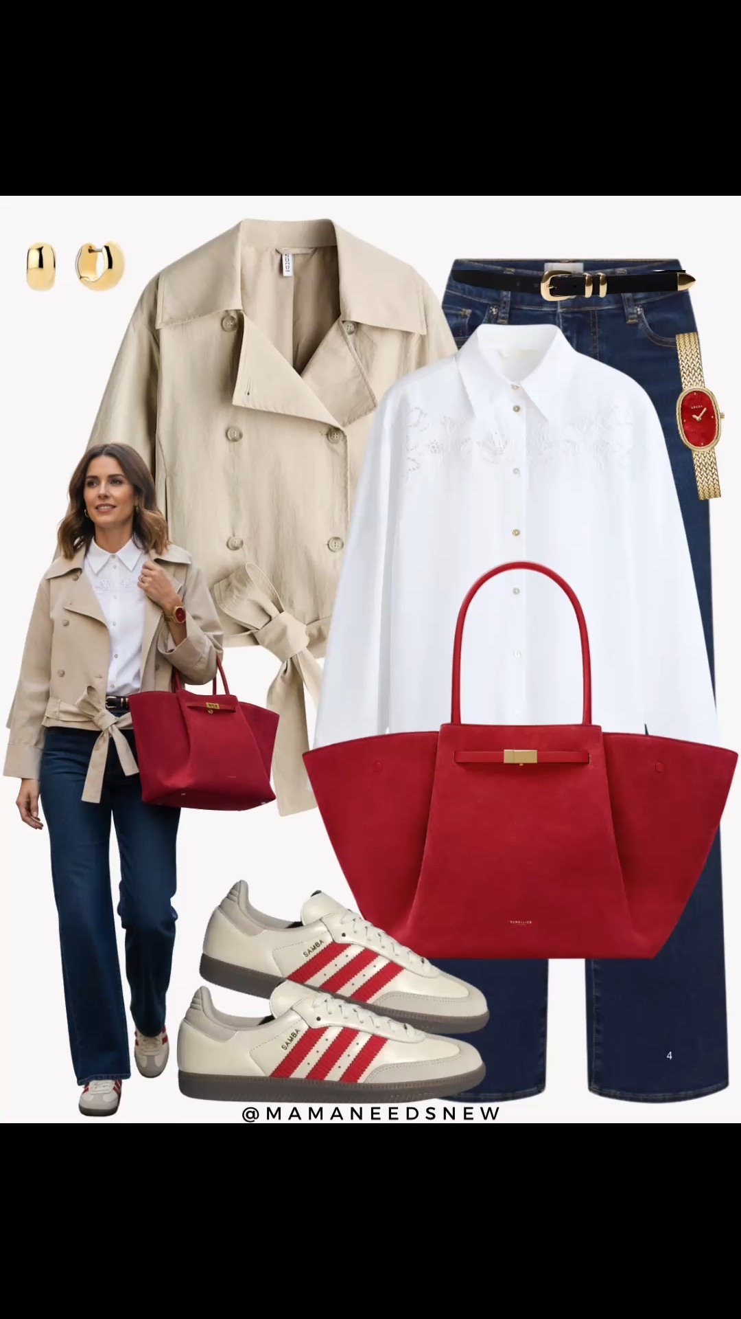 An early spring outfit with a short belted trench, embroidered white shirt, red suede bag, jeans, sneakers, sneakers ❤️

#LTKSaleAlert #LTKootd #LTKValentine