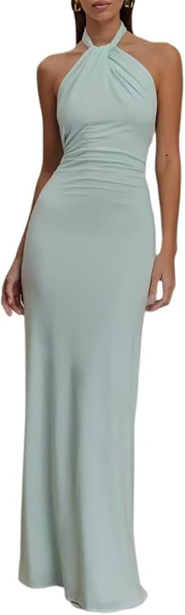 Women's Halter Spring Wedding Guest Dress Backless Off Shoulder Dresses Formal Cocktail Party Gow... | Amazon (US)