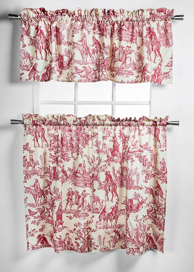 Maison d' Hermine Miller - Red 100% Cotton Set of 3 Kitchen Window Curtain for Cafe Kitchen Bedro... | Amazon (US)