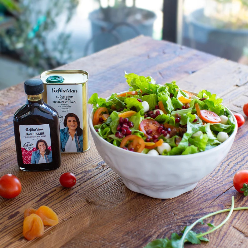 Three Pieces Salad Set, Natural Pomegranate Molasses, Cold Pressed Olive Oil, White Salad Bowl, G... | Etsy (US)