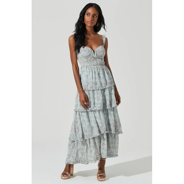 ASTR The Label Women's Flutter Strap Floral Tiered Maxi Dress in Light Blue (Medium, Light Blue F... | Walmart (US)