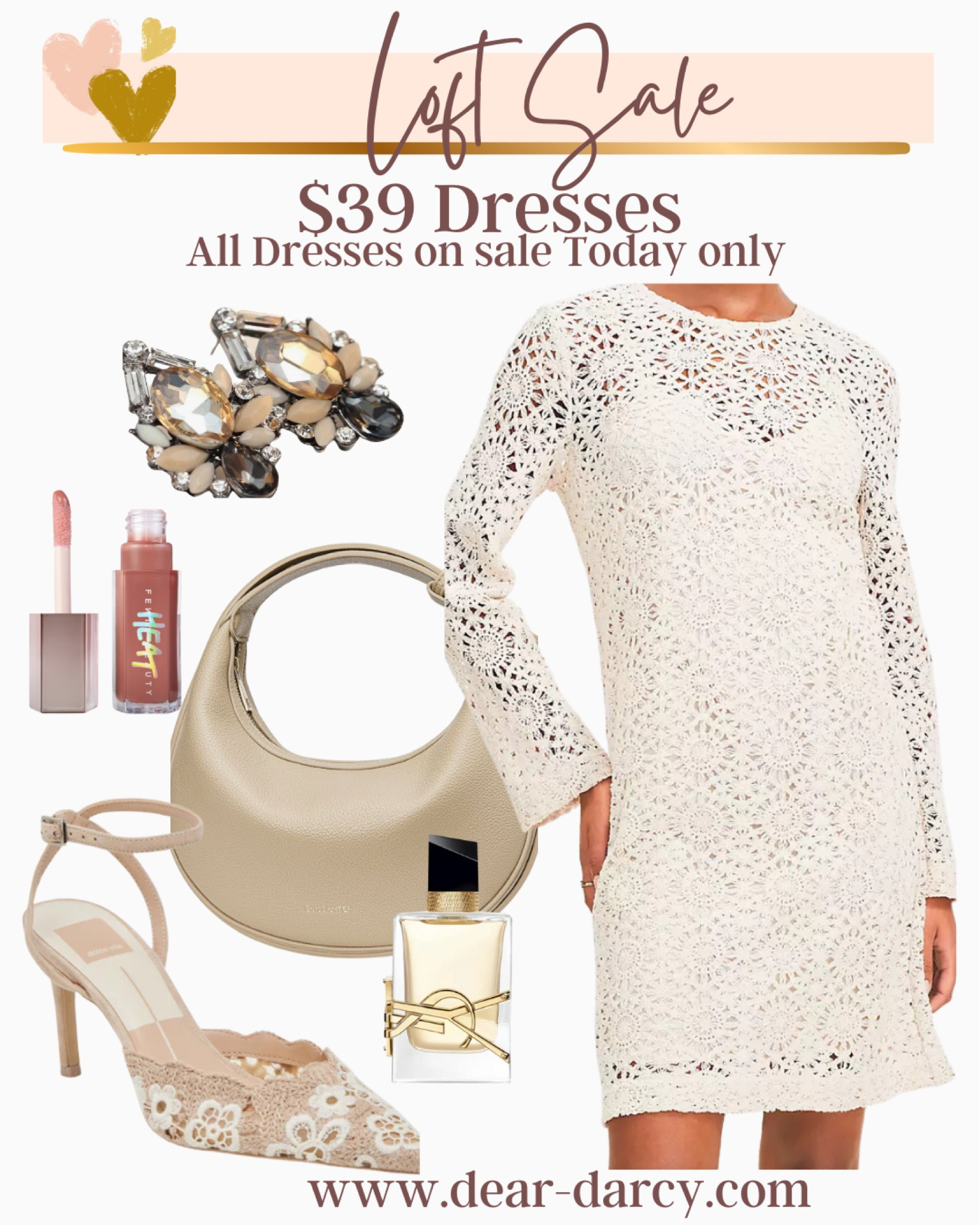 🚨 Sale
Loft $39 dress sale today only!!!

How cute is this crochet dress now $39
Cute for Spring events or travel
We’re dressed up with heels and pretty jewelry like shown
Or dress it boho or western paired with boots and cowboy hat! ..

So many ways to style this cute dress! 

Heels dolce vita and perfect pretty heels you’ll wear all spring and summer

Amazon find earrings that feel like Jcrew or Anthropologie 

Amazon find bag 

Ysl perfume 
Gently heat lip plumper 


#LTKFindsUnder50 #LTKSaleAlert #LTKStyleTip