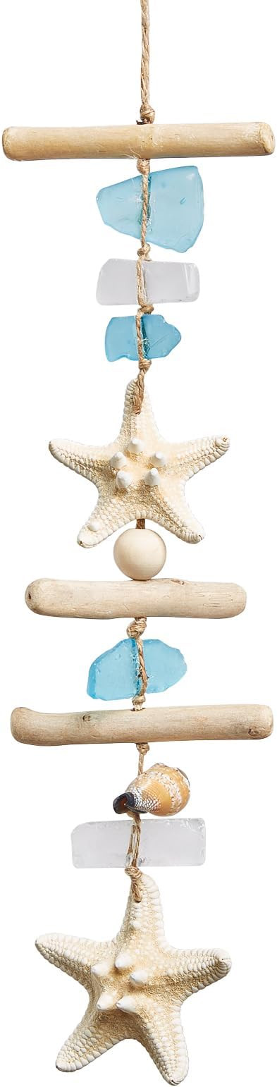 JQAQJU Sea Glass Wooden Nautical Wall Decor, Coastal Starfish Bathroom Decor Sea Shells, Driftwoo... | Amazon (US)
