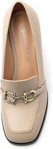 Women's Loafers - Square Toe High Heels Shoes for Women, Metal Buckle Fashion Women's Pumps Shoes... | Amazon (US)