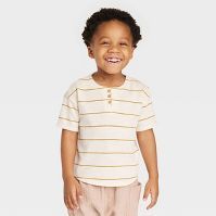Grayson Collective Toddler Short Sleeve Ribbed Henley Striped T-Shirt - White | Target