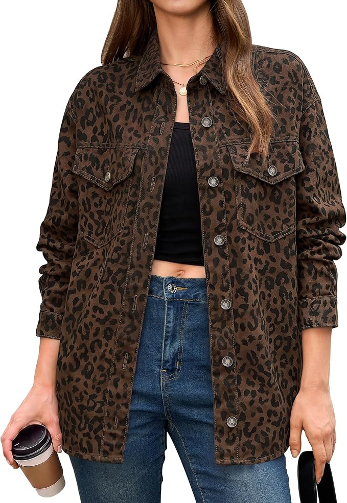 luvamia Leopard Jean Jacket Women Cheetah Print Button Down Denim Jacket | Long Sleeve, Leopard J... | Amazon (US)