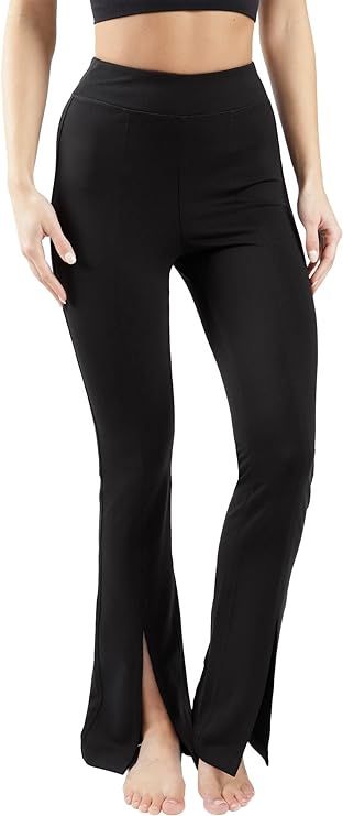 90 Degree By Reflex High Waist Flare Yoga Pant with Front Split | Amazon (US)