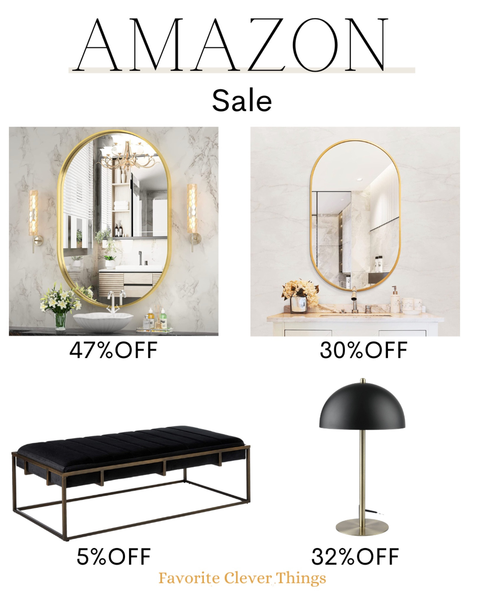 Amazon home finds
Home decor
Black and gold finds
Bathroom mirrors
Bedroom benches
Bed lamp

#LTKSale #LTKhome #LTKsalealert
