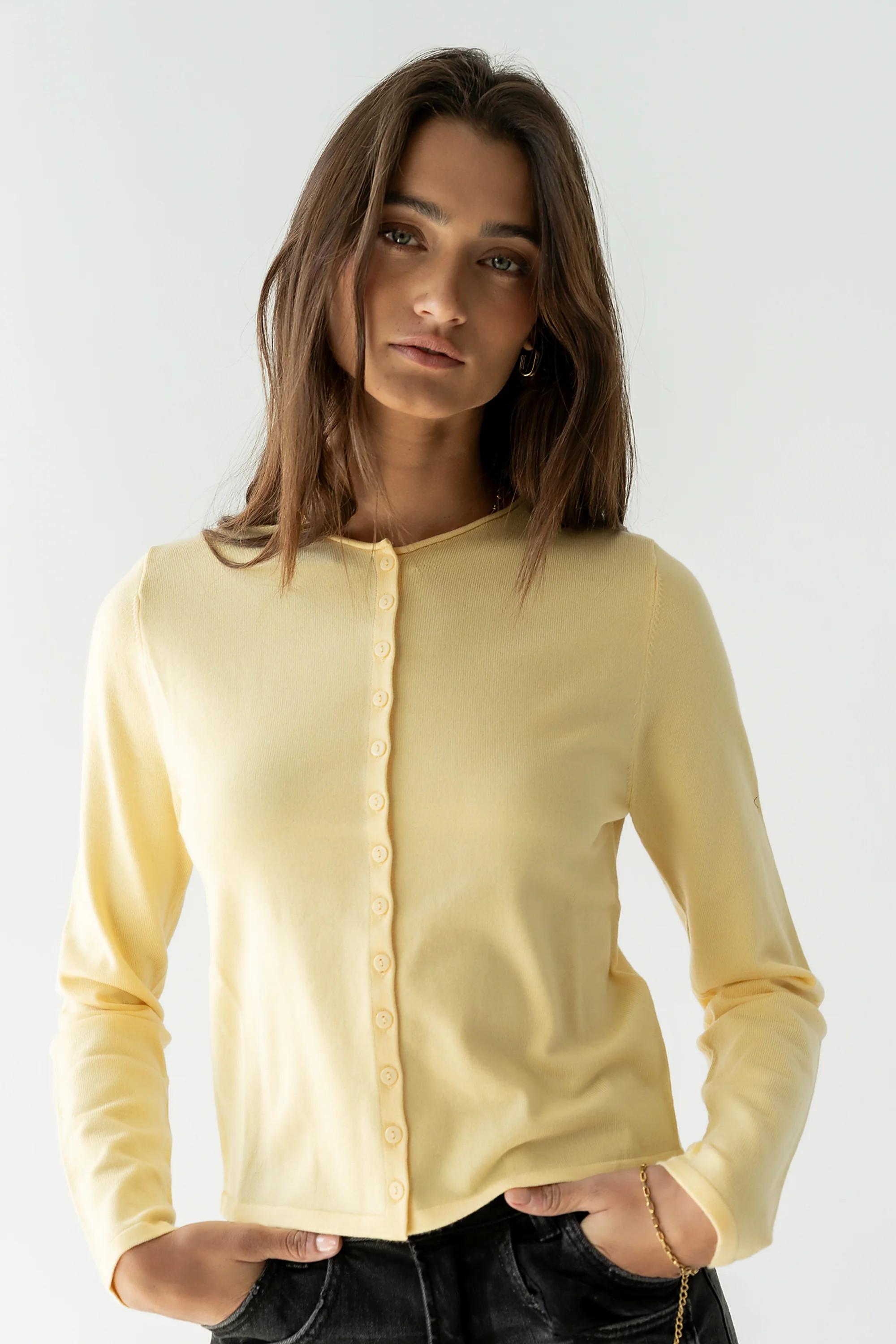 Maddy Button Up Cardigan in Yellow - S / Yellow | Böhme US