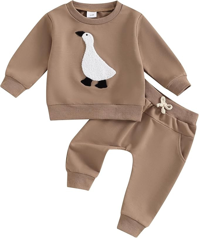 Toddler Baby Boy Girl Fall Winter Clothes Goose Embroidery Long Sleeve Sweatshirt Tops Pants Set ... | Amazon (US)