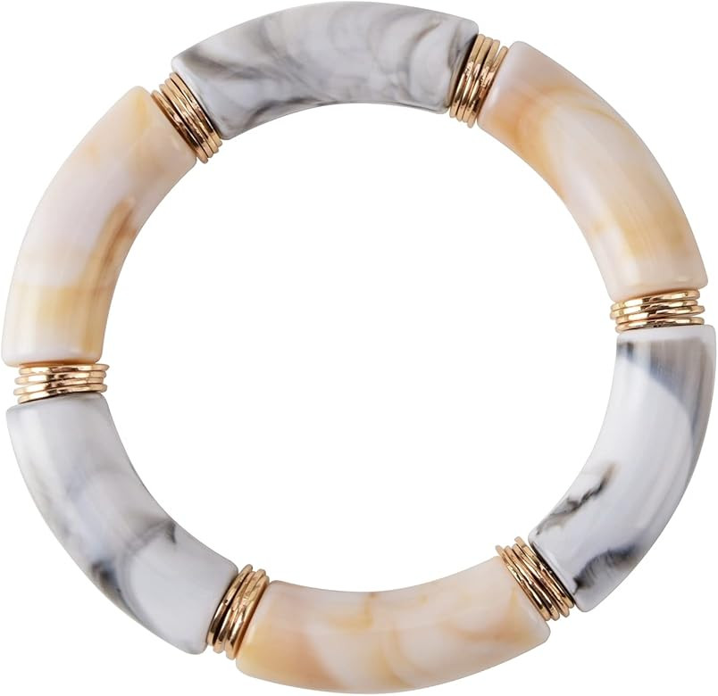 Bamboo Tube Bangles Bracelet Chunky Curved Stacking Clear Acrylic Colorful Beads Stretchable Frie... | Amazon (US)