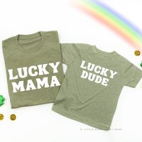 Lucky Mama/Dude | Block Font -Olive W/White| Set Of 2 Shirts| St. Patrick's Day Shirt | Mommy & Me S | Etsy (US)