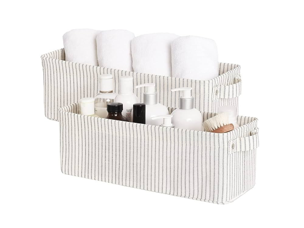 StorageWorks Narrow Storage Bins, Small Basket for Closet and Shelves, Fabric Organizer with Hand... | Amazon (US)