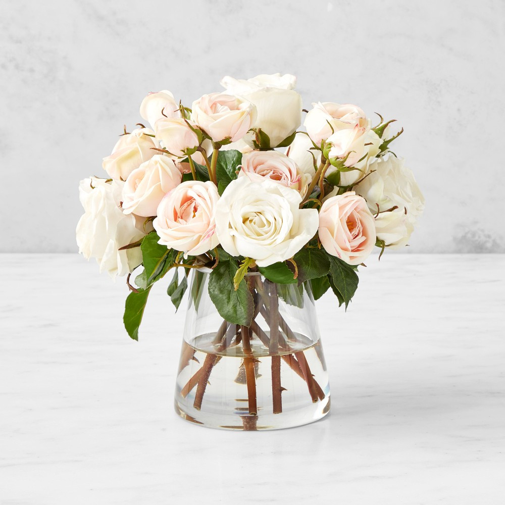Faux English Rose Floral Arrangement in Glass Vase | Williams-Sonoma