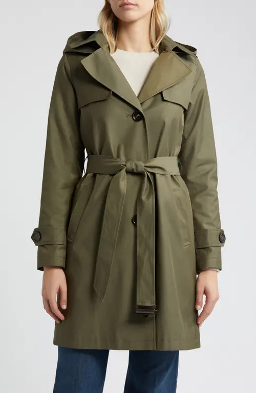 Sam Edelman Cotton Blend Trench Coat with Removable Hood in Loden at Nordstrom, Size Medium | Nordstrom