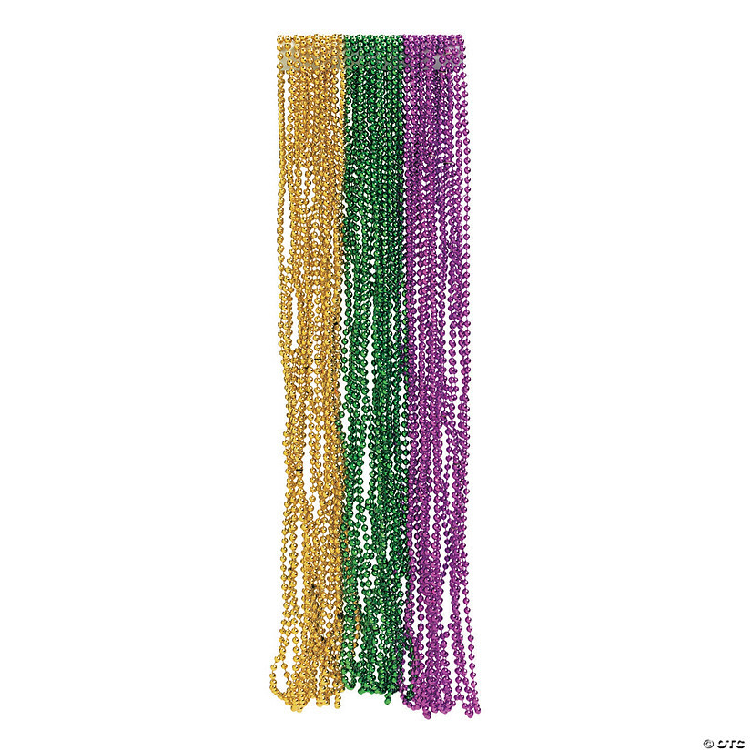 Bulk 144 Pc. Metallic Tri-Color Mardi Gras Bead Necklace Assortment | Oriental Trading Company