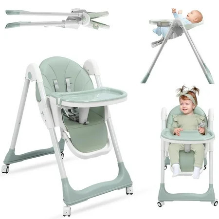 3-in-1 Foldable High Chair for Babies & Toddlers-Adjustable Height, Reclining Seat, Removable Tray, Lockable Wheels, Washable Cushion-Portable & Easy Clean, Green | Walmart (US)