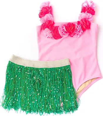 Kids' Rosette One-Piece Swimsuit & Sequin Cover-Up Skirt Set | Nordstrom