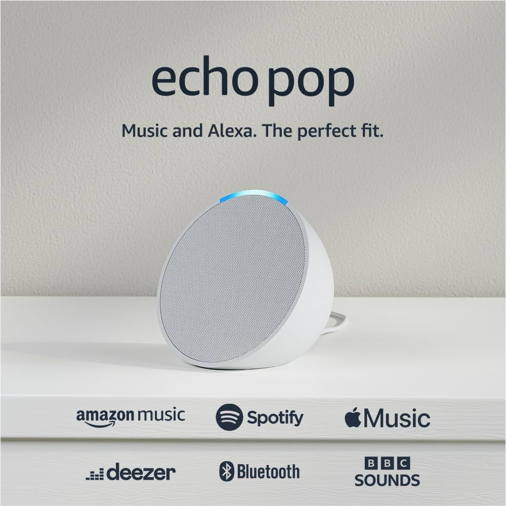 Echo Pop (Newest gen) | Full sound compact Wi-Fi and Bluetooth smart speaker with Alexa | Glacier... | Amazon (UK)