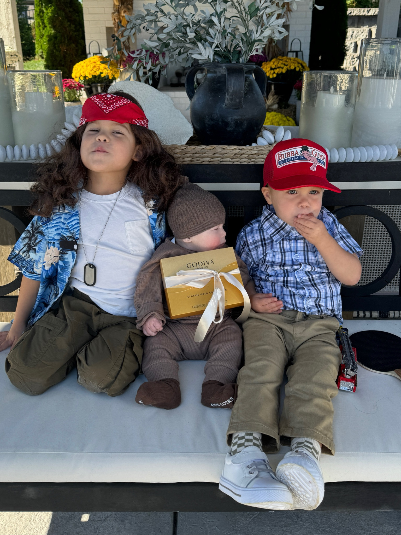 Forrest Gump + Lt Dan + box of chocolates! Halloween costume, costume idea, kids, toddler, baby // linking everything- almost all from Amazon with fast shipping. Shrimp hat was an Etsy find, but only because I couldn’t find a toddler one on Amazon. We tied a box of chocolates to August’s outfit + added a matching beanie & socks // 

#LTKfindsunder50 #LTKfamily #LTKHalloween