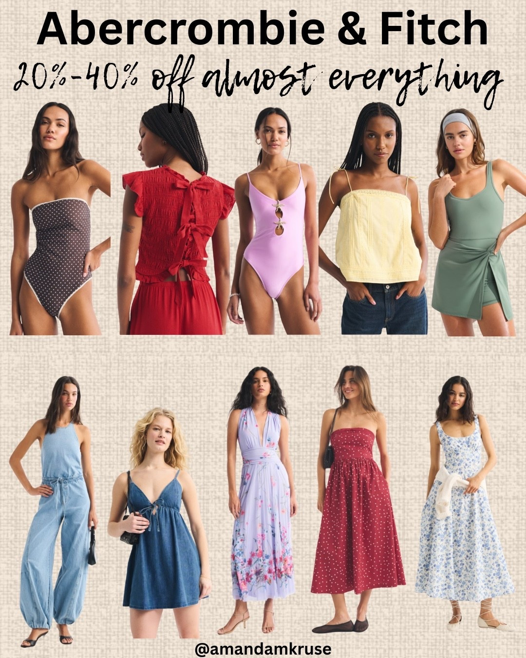 Abercrombie & Fitch 20%-40% off almost everything! 

Memorial Day deals, Memorial Day sale, swimwear, one piece swimsuit, beach outfit, vacation outfit, beach dress, beach outfit, maxi dress, denim jumpsuit, country concert outfit, maxi dress, denim dress, athletic dress

#LTKSaleAlert #LTKSeasonal