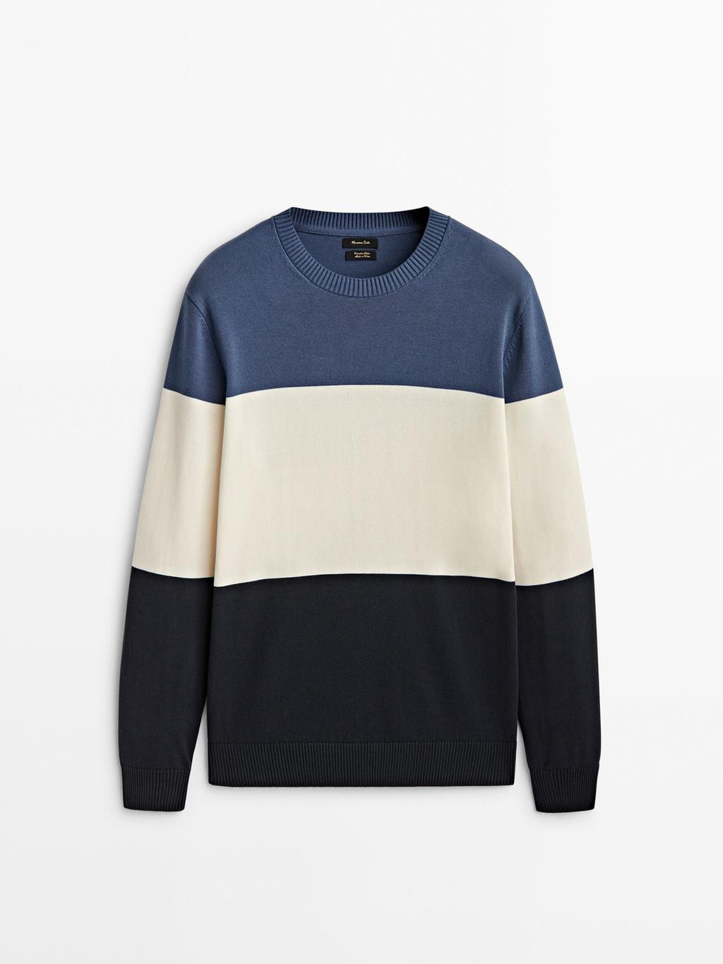 Colour block crew neck sweater | Massimo Dutti US