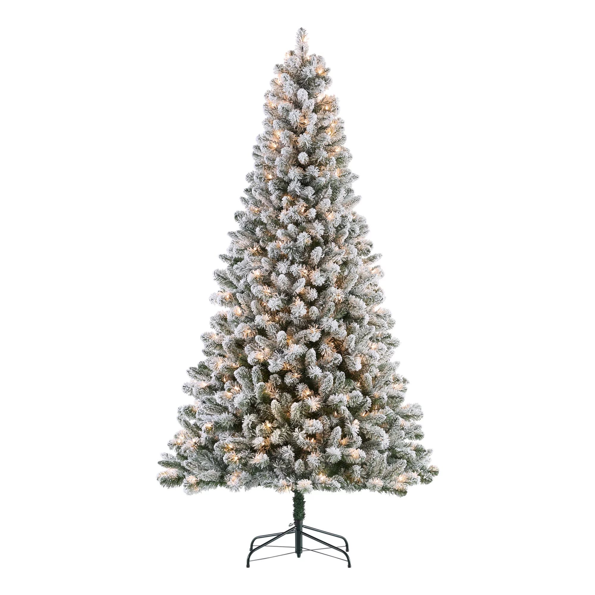 Holiday Time 7.5ft Pre-Lit Flocked Frisco Pine Artificial Christmas Tree, 350 LED, Green, 7.5' | Walmart (US)