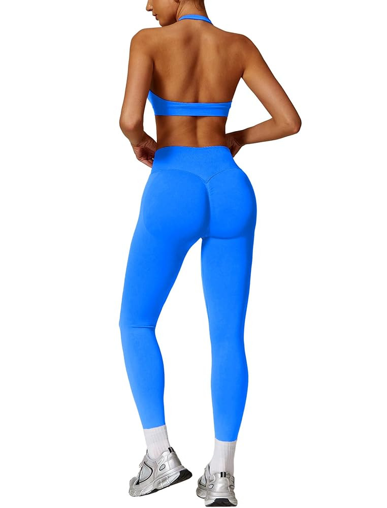 ABOCIW Workout Sets for Women Seamless Scunch Butt Lifting Impact Leggings Halter Sports Bra 2 Pi... | Amazon (US)