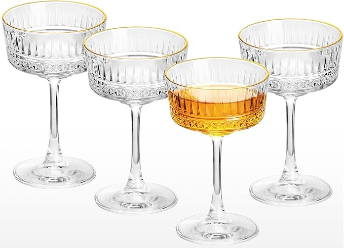 Coupe Glasses, Gold Rim Martini Coupe Glasses Set of 4, 8 oz Classic Cocktail Glassware - Champag... | Amazon (US)