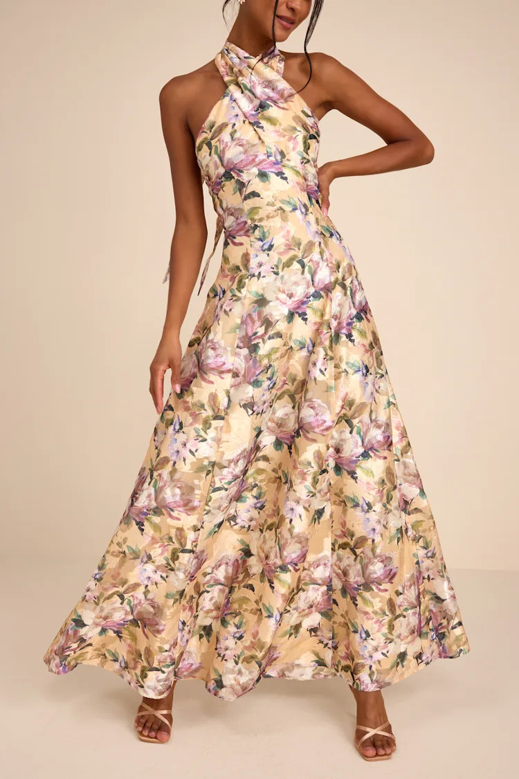 Samana Light Yellow Multi Floral Cross-Front Maxi Dress | Lulus