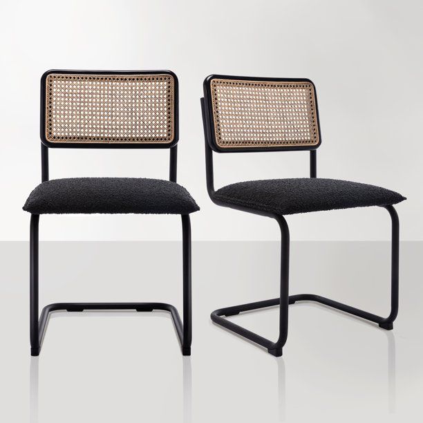 Zesthouse Rattan Dining Chairs Set of 2, Boucle Dining Chair with Black Metal Legs and Cane Back,... | Walmart (US)