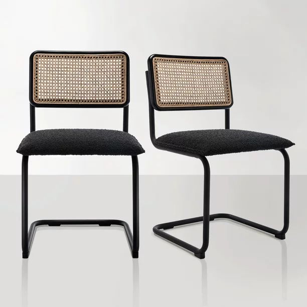 Zesthouse Rattan Dining Chairs Set of 2, Boucle Dining Chair with Black Metal Legs and Cane Back,... | Walmart (US)