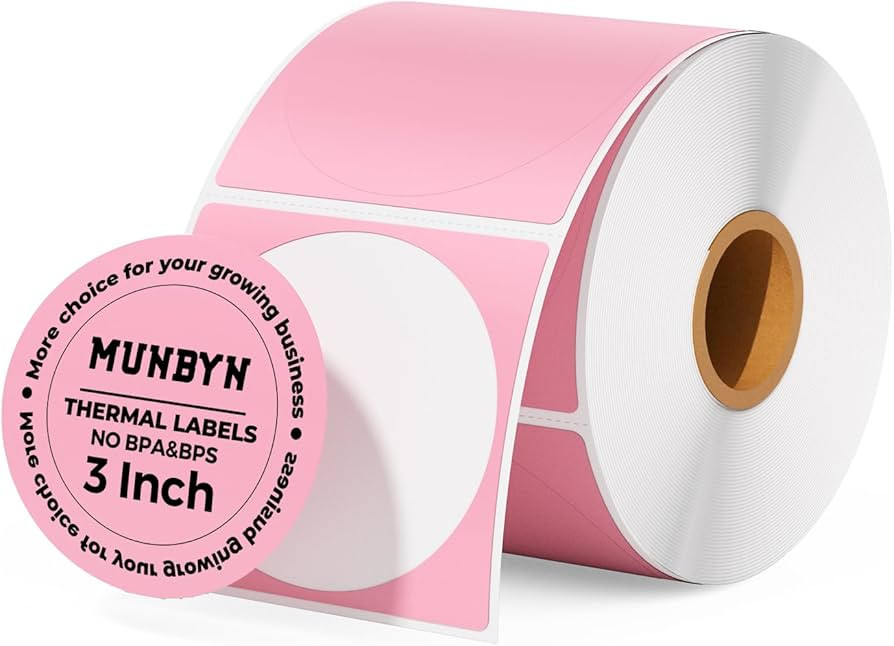 MUNBYN 3 Inch Pink Circle Thermal Sticker Labels, Self-Adhesive Round Direct Thermal Labels, Mult... | Amazon (US)