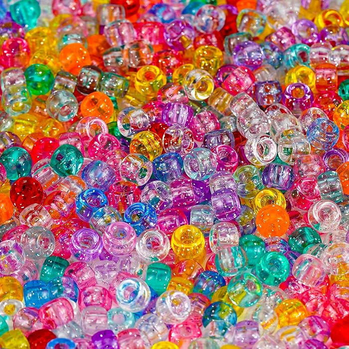 1000+pcs Glitter Pony Beads Bulk, Acrylic 9mm Large Plastic Bead for Bracelets Big Hole Hair Brai... | Amazon (US)