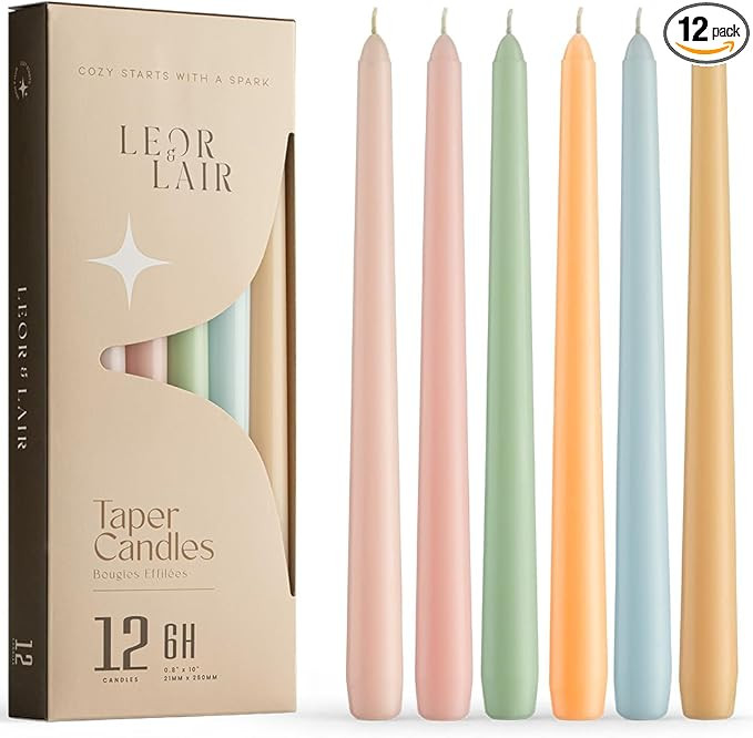 Leor & Lair Pastel Taper Candles 12 Pack - 10" Elegant Tall Candlesticks with 6 Hour Burn Time - ... | Amazon (US)