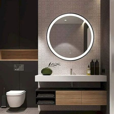Led500B 19.7”Round Mirror For Bathroom, Led Black Circle Wall Mirror, Light Up Backlit Touch Make-Up | Walmart (US)