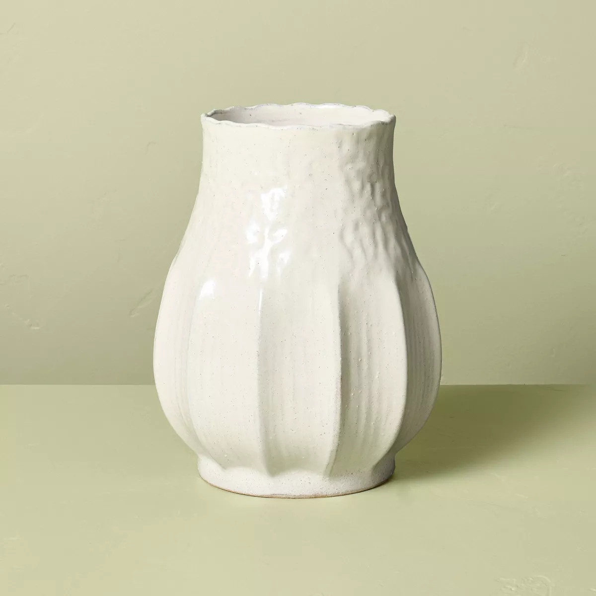 12" Pleated Ceramic Vase Sour Cream - Hearth & Hand™ with Magnolia | Target