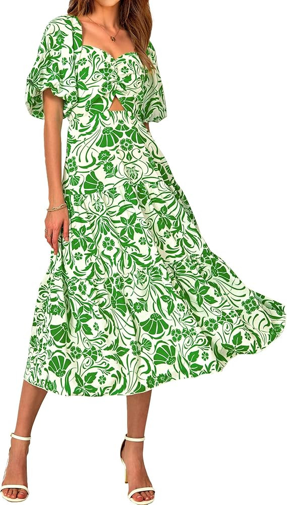 BTFBM Women Summer Dresses 2024 Casual Flowy Beach Square Neck Puff Short Sleeve Smocked Back Boh... | Amazon (US)