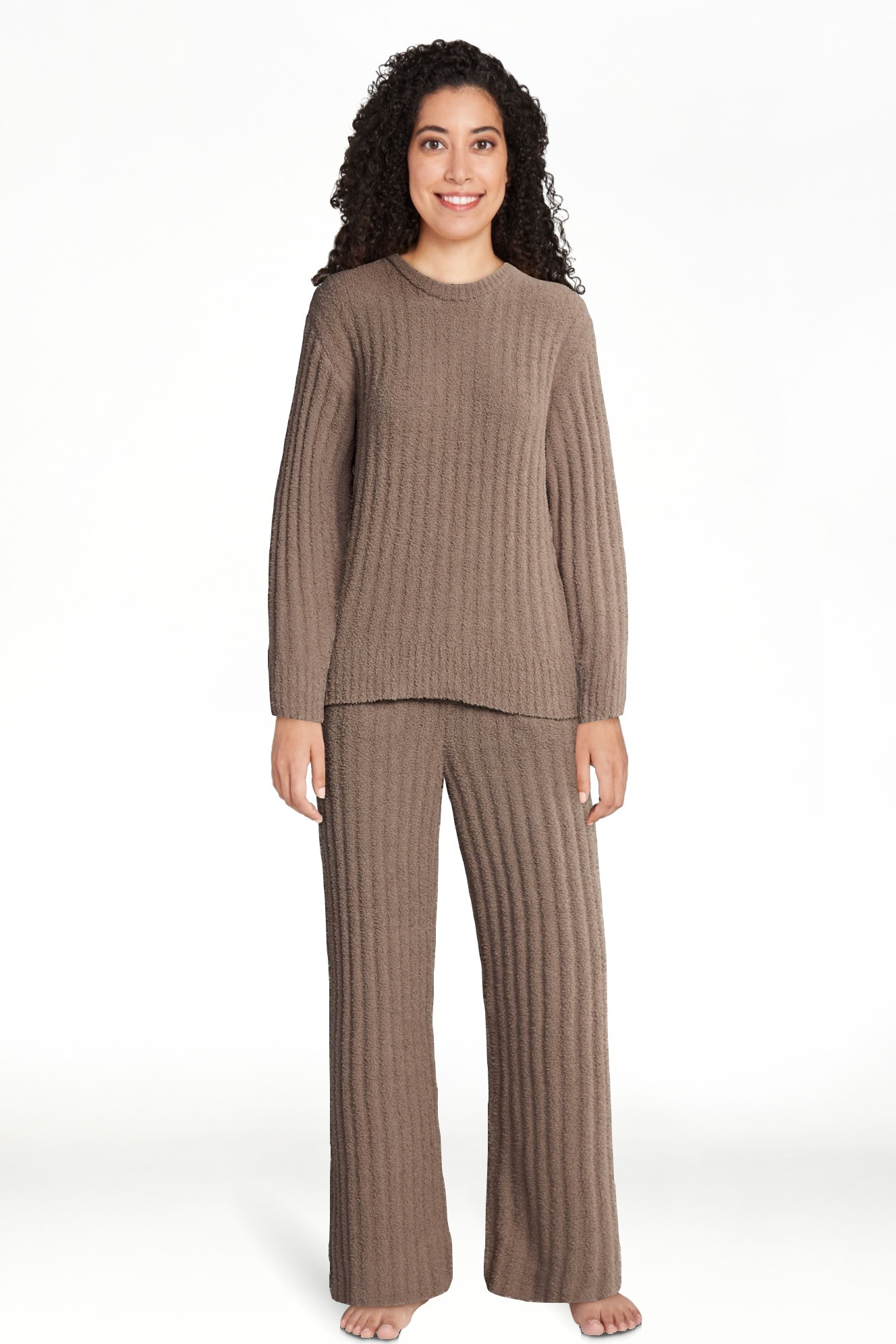Joyspun Women's Cozy Ribbed Crewneck Top and Wide-Leg Pants Set, 2-Piece, Sizes XS-3X | Walmart (US)