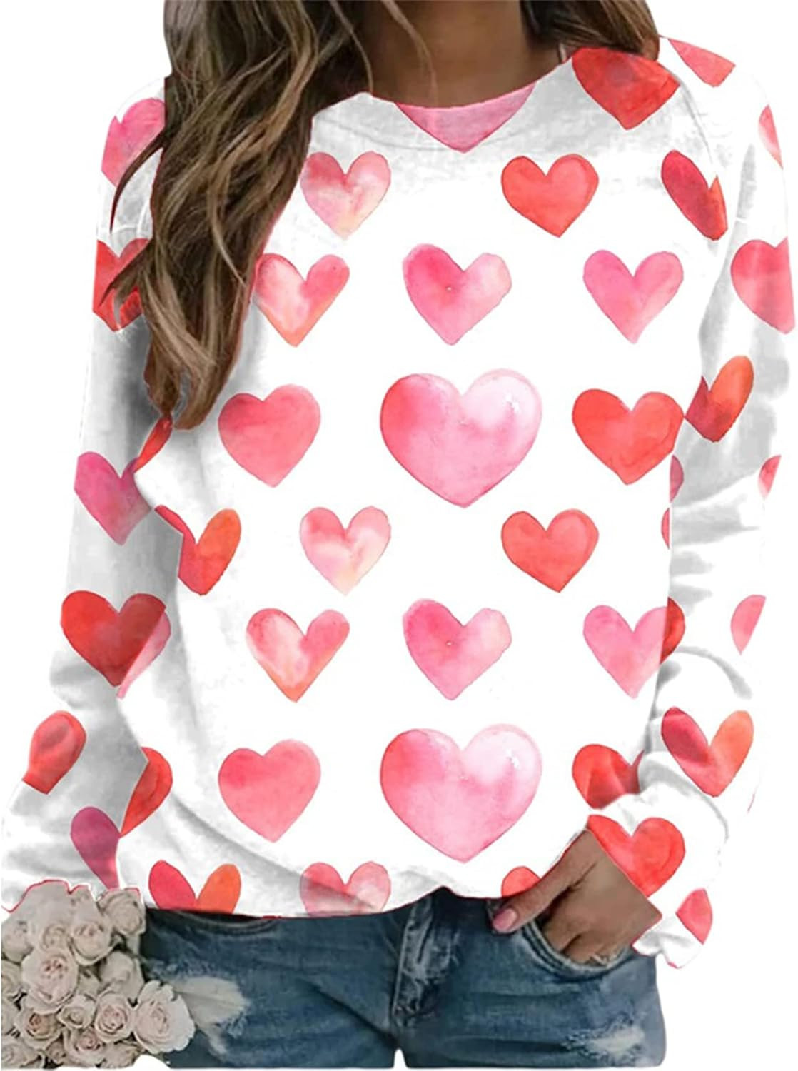 Women's Valentine's Day Sweatshirt Long Sleeve Casual Blouse Graphic Tops Valentine's Day Shirts for | Amazon (US)