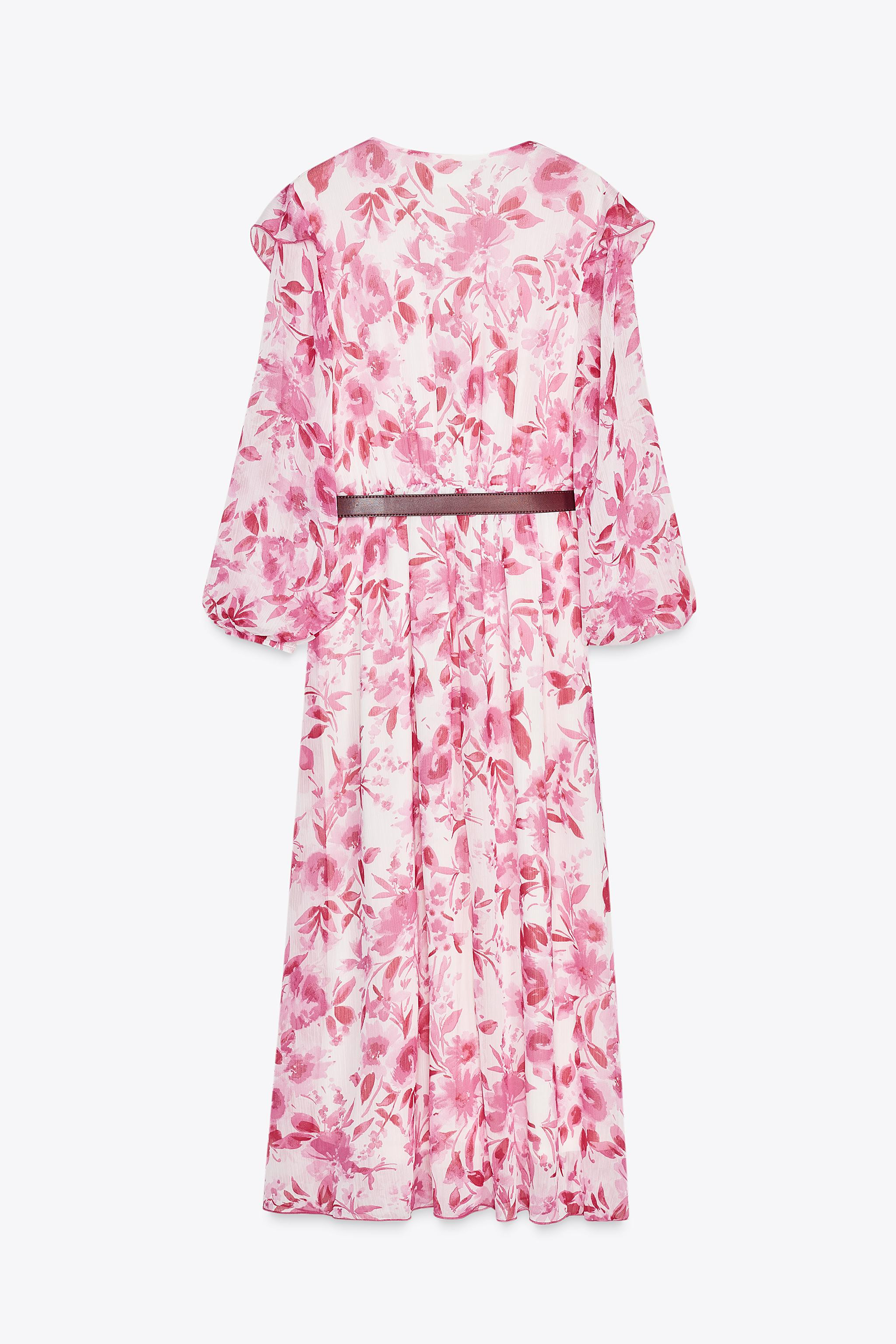 PRINTED MIDI DRESS WITH BELT | Zara UK