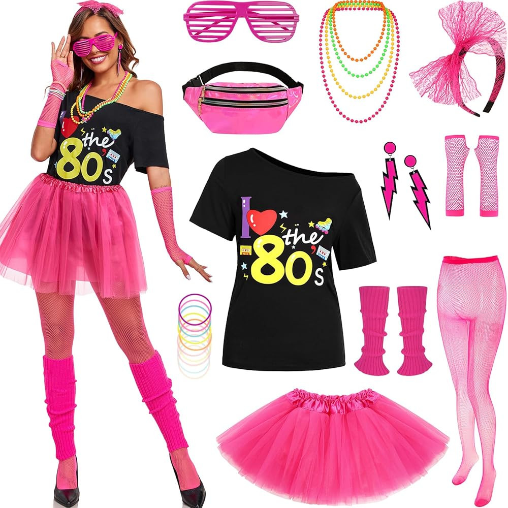 80s Outfit Woman Adult 80s Costumes for Woman with Accessories Leg Warmers Earrings Fanny Pack He... | Amazon (US)