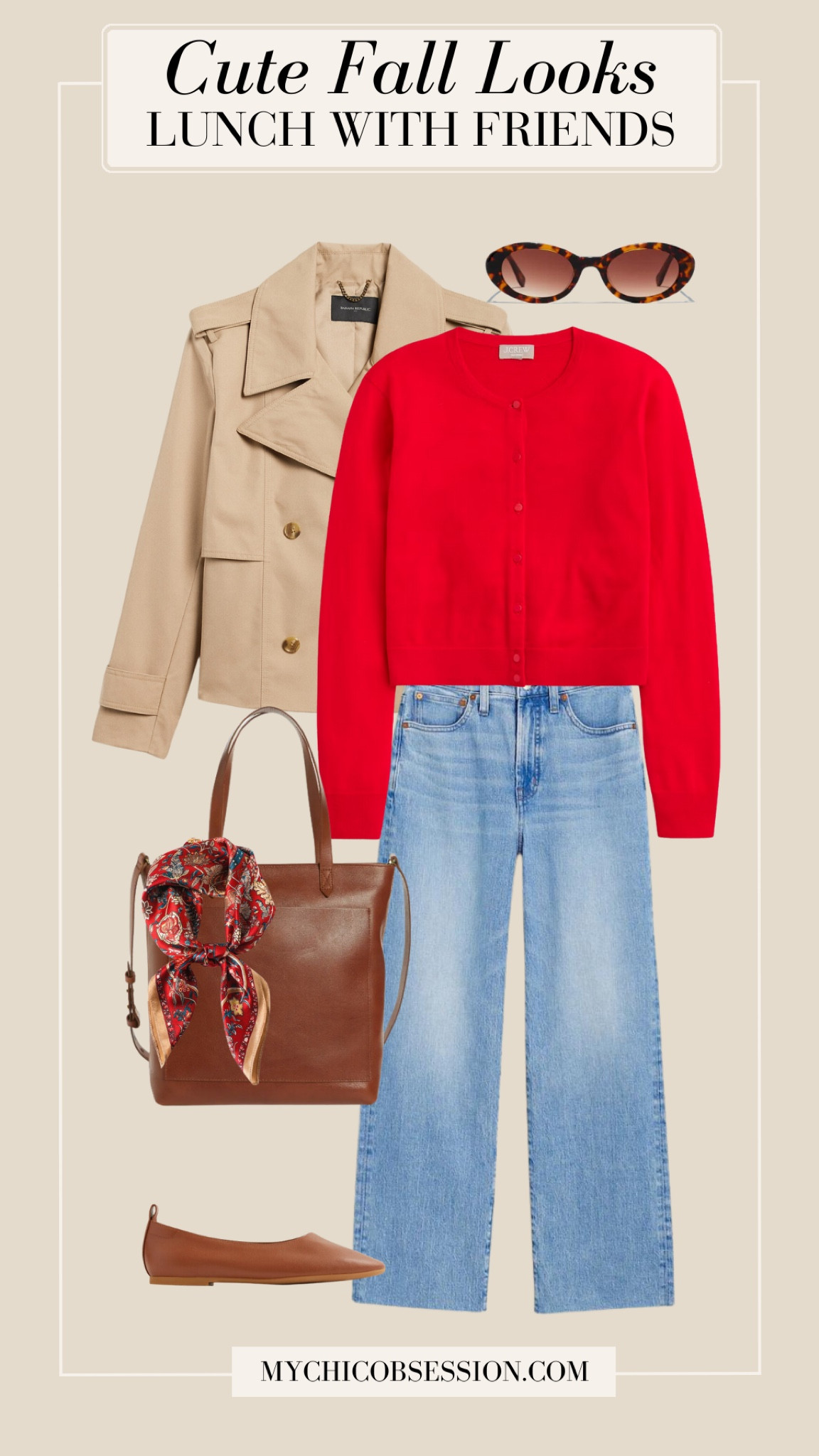 A pop of red is still trending for fall. Incorporate it into a classic fall outfit with wide-leg jeans, a short trench coat, a leather tote, chic sunglasses and ballet flats.

#LTKStyleTip #LTKSeasonal