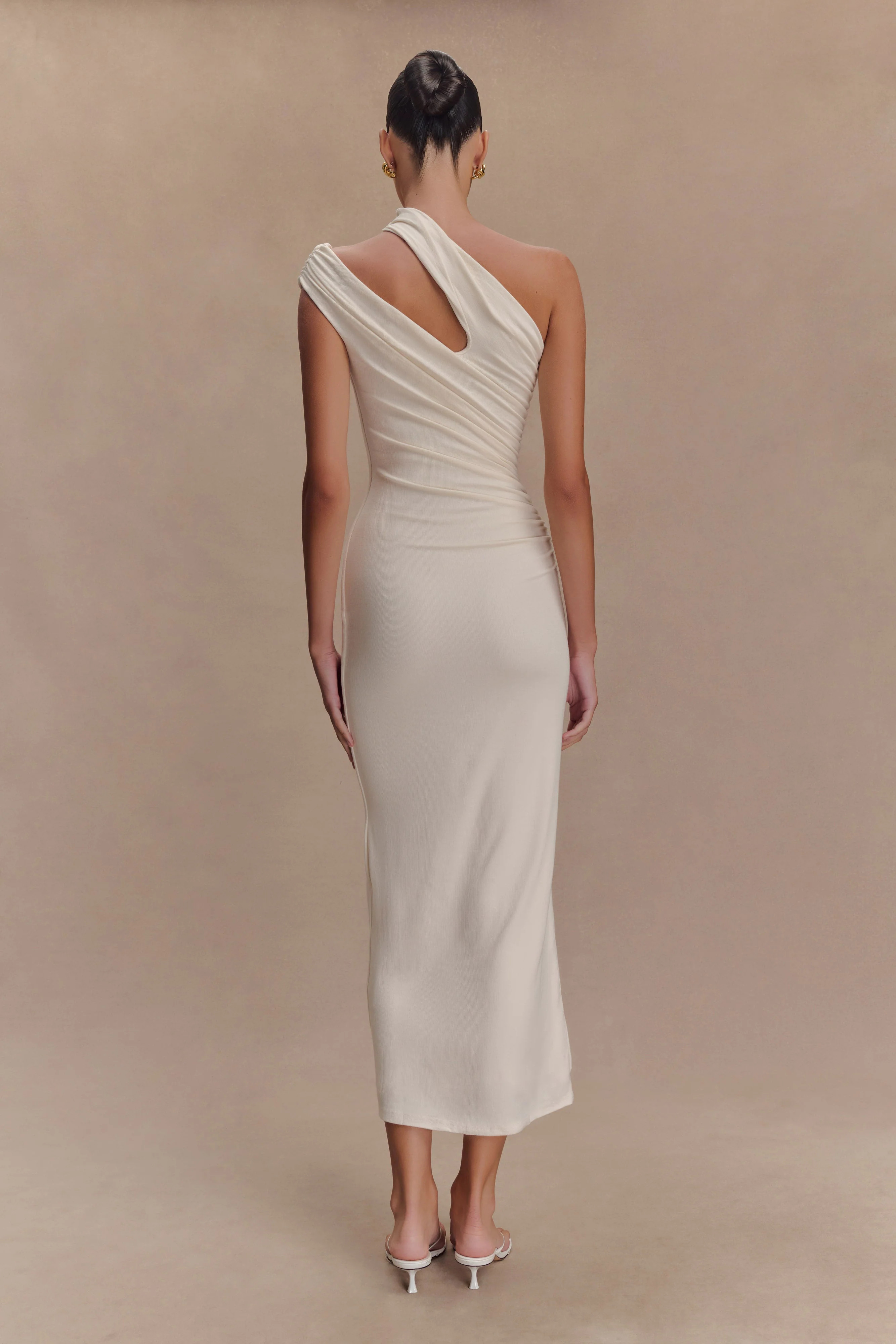 One Shoulder Modal Midi Dress - Ivory | MESHKI US