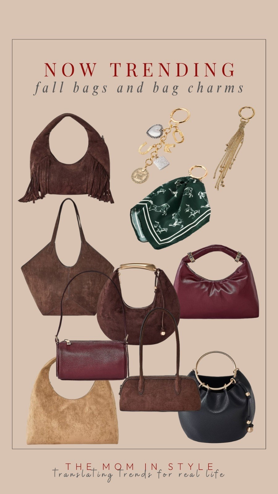 fall bags and bag charms, suede bags, burgundy bag, brown bag, target finds. 

#LTKFindsUnder50 #LTKFindsUnder100