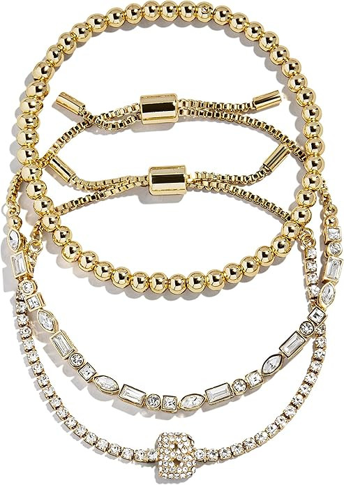 BaubleBar Three Bracelet Gift Set for Women, Gold-Plated Initial Beaded Bracelets, Fashion Jewelr... | Amazon (US)